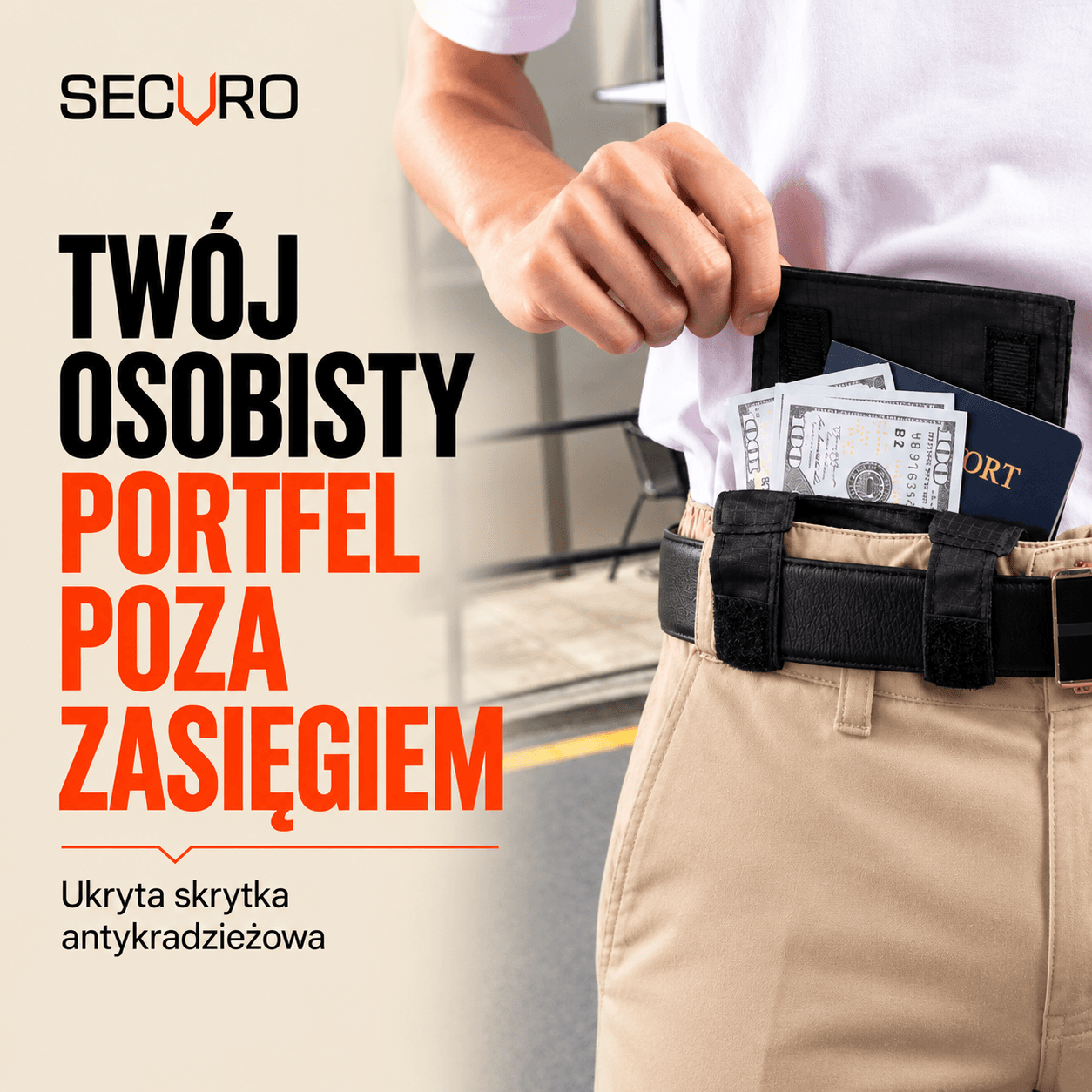 Securo - portfel biodrowy (czarny)